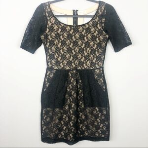 SILENCE + NOISE | Urban Half Sleeve Lace Black Mini Dress Women’s Size Small